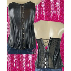 Torrid Plus 3 Black Faux Leather Boned Lace-Up Sweetheart Neck Strapless Corset